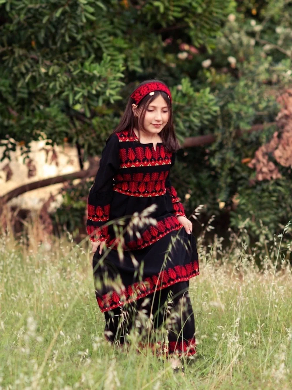 Black and Red Embroidered Palestinian Maxi Dress - Picture 1 of 7